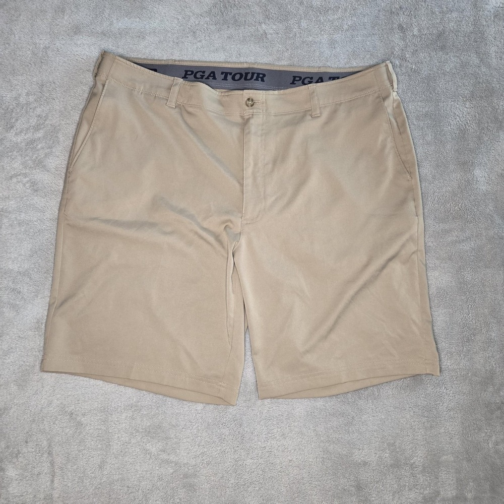 PGA Tour Performance Golf Shorts Mens 42 Beige Stretch 10 Inseam Casual